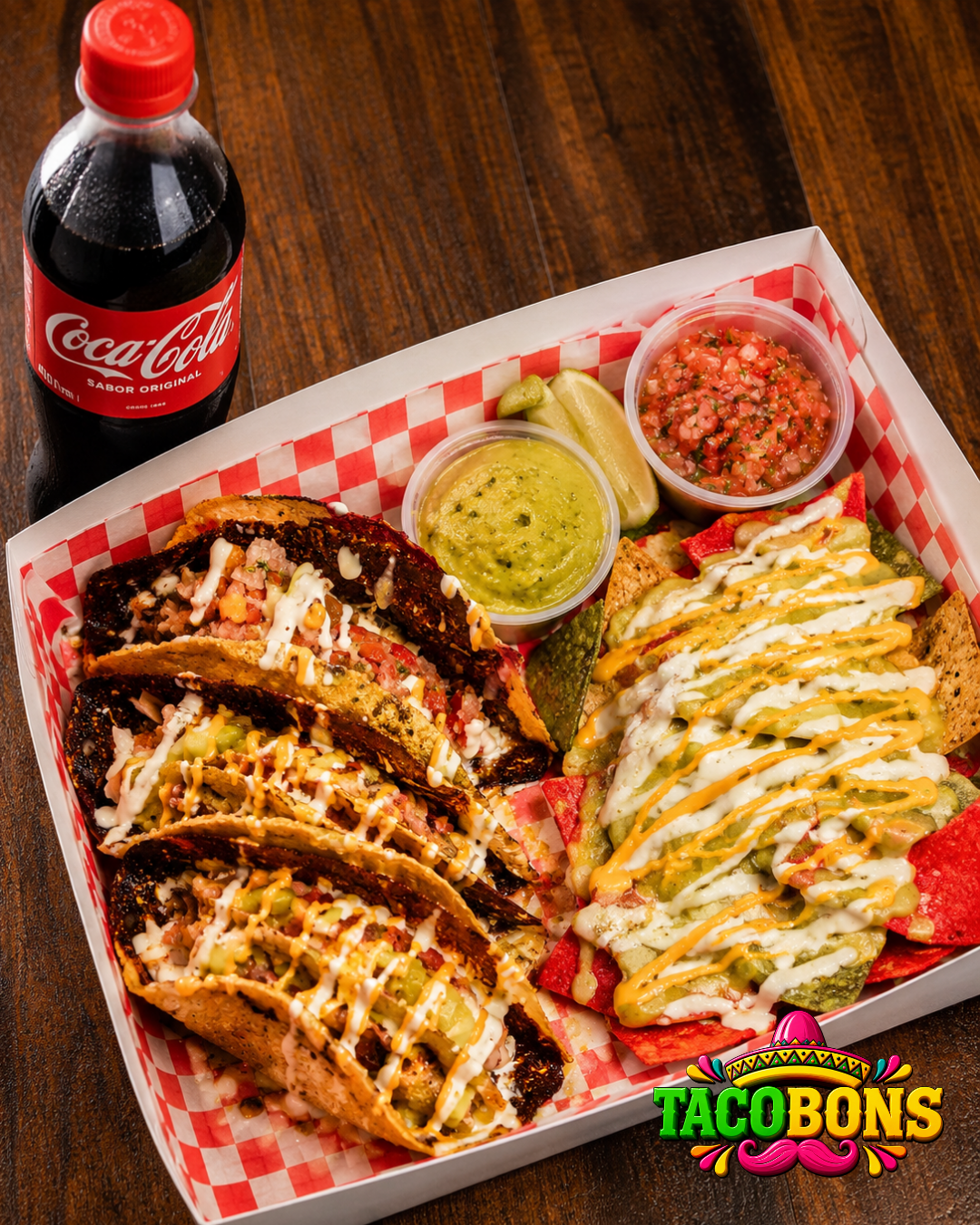 Tacos x 3 + Nachos + Gaseosa